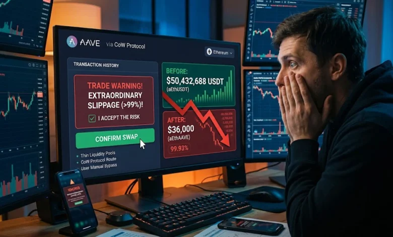 Aave Trader Burns $50 Million in 99% Slippage Execution Error