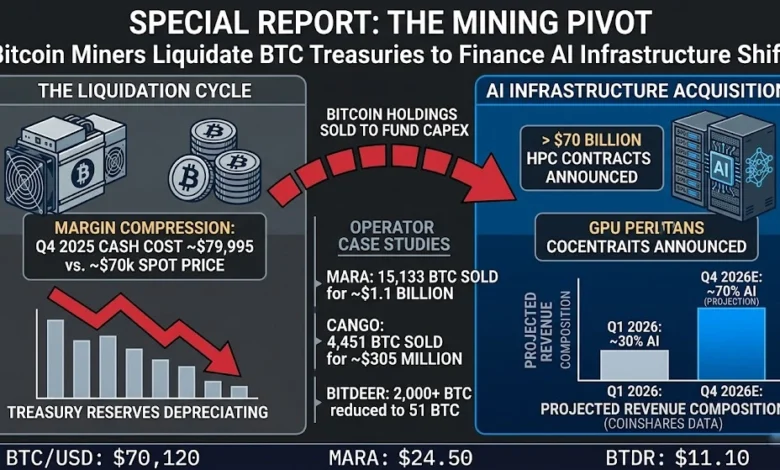 Bitcoin Miners Liquidate BTC Treasuries to Finance AI Infrastructure Shift