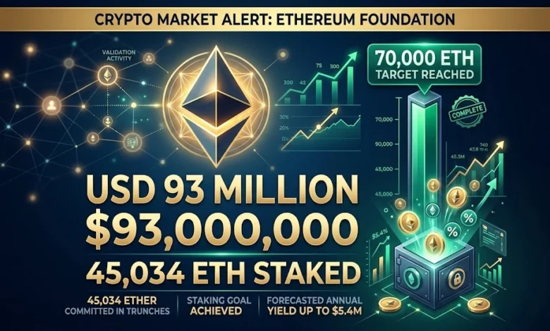 Ethereum Foundation Stakes $93 Million, Hits 70,000 ETH Treasury Target