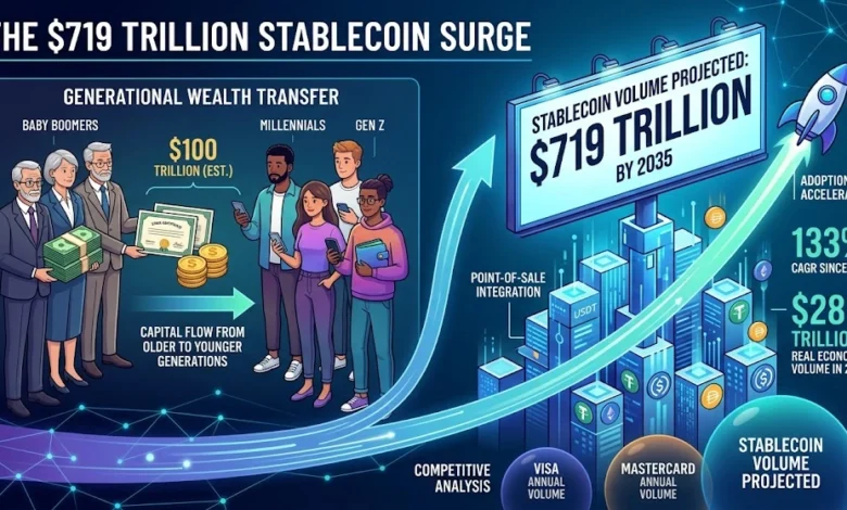 Stablecoin Volume Projected to Hit $719T by 2035 Amid Generational Wealth Shift